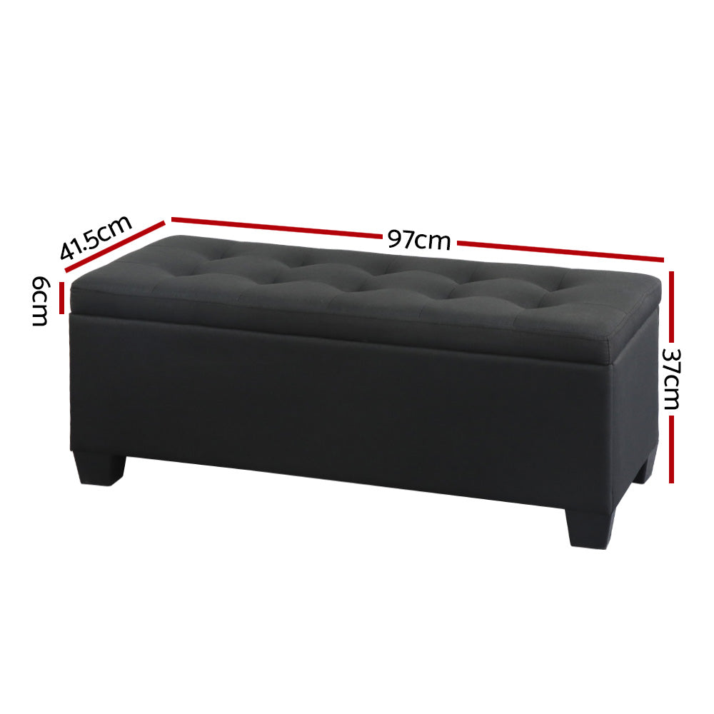 Large 97cm Storage Ottoman Blanket Box - Black Linen Fabric - Homecoze
