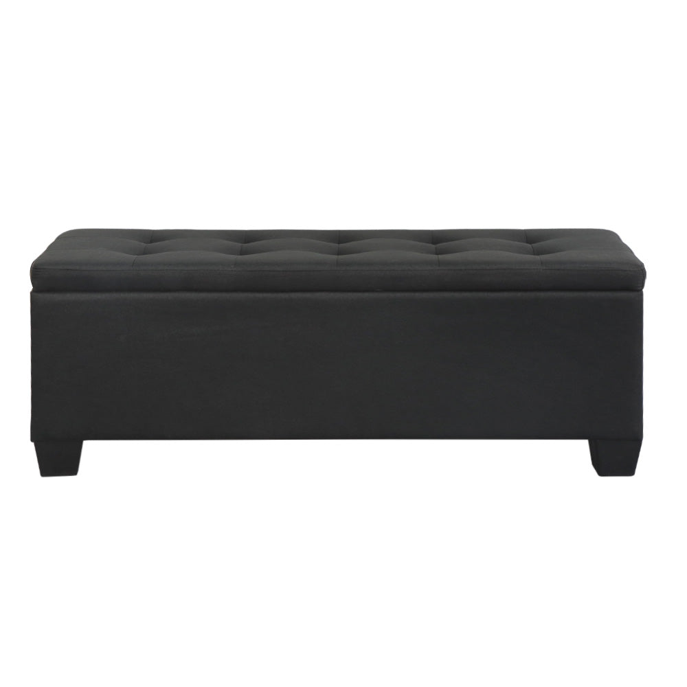 Large 97cm Storage Ottoman Blanket Box - Black Linen Fabric - Homecoze