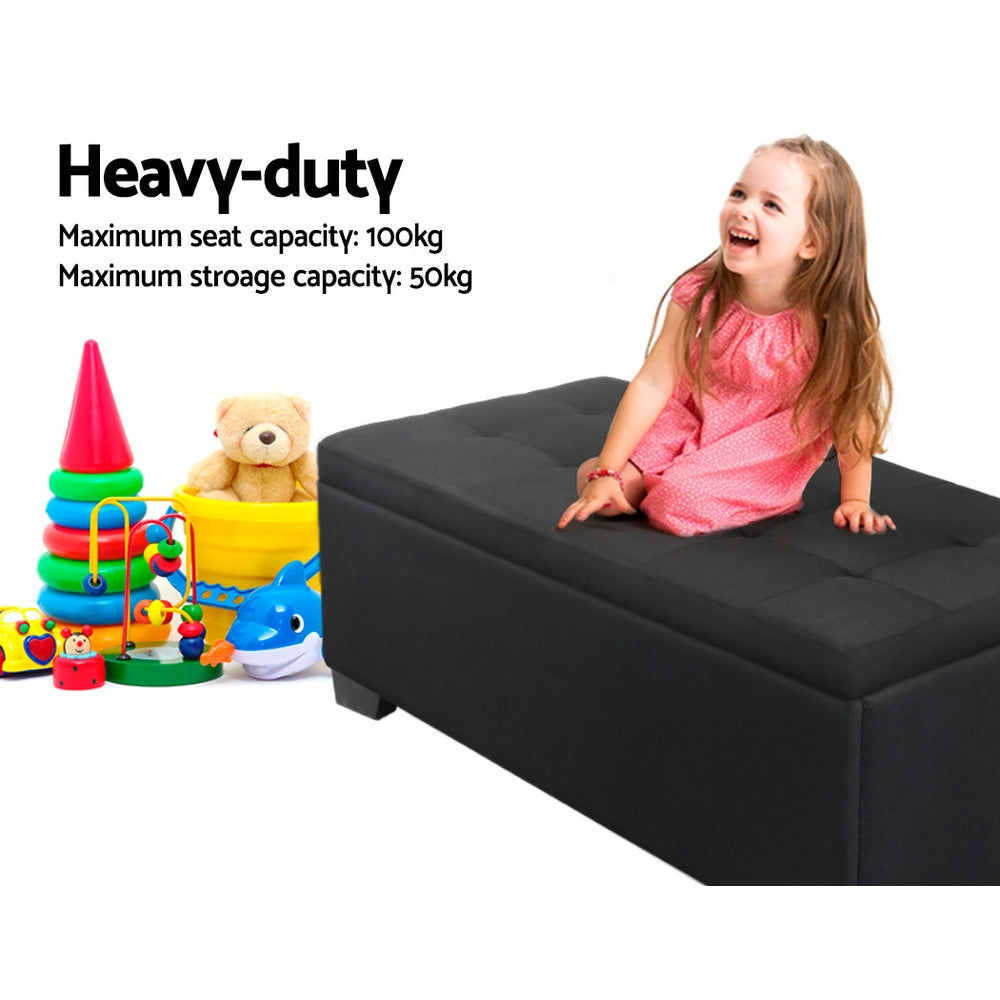 Large 97cm Storage Ottoman Blanket Box - Black Linen Fabric - Homecoze