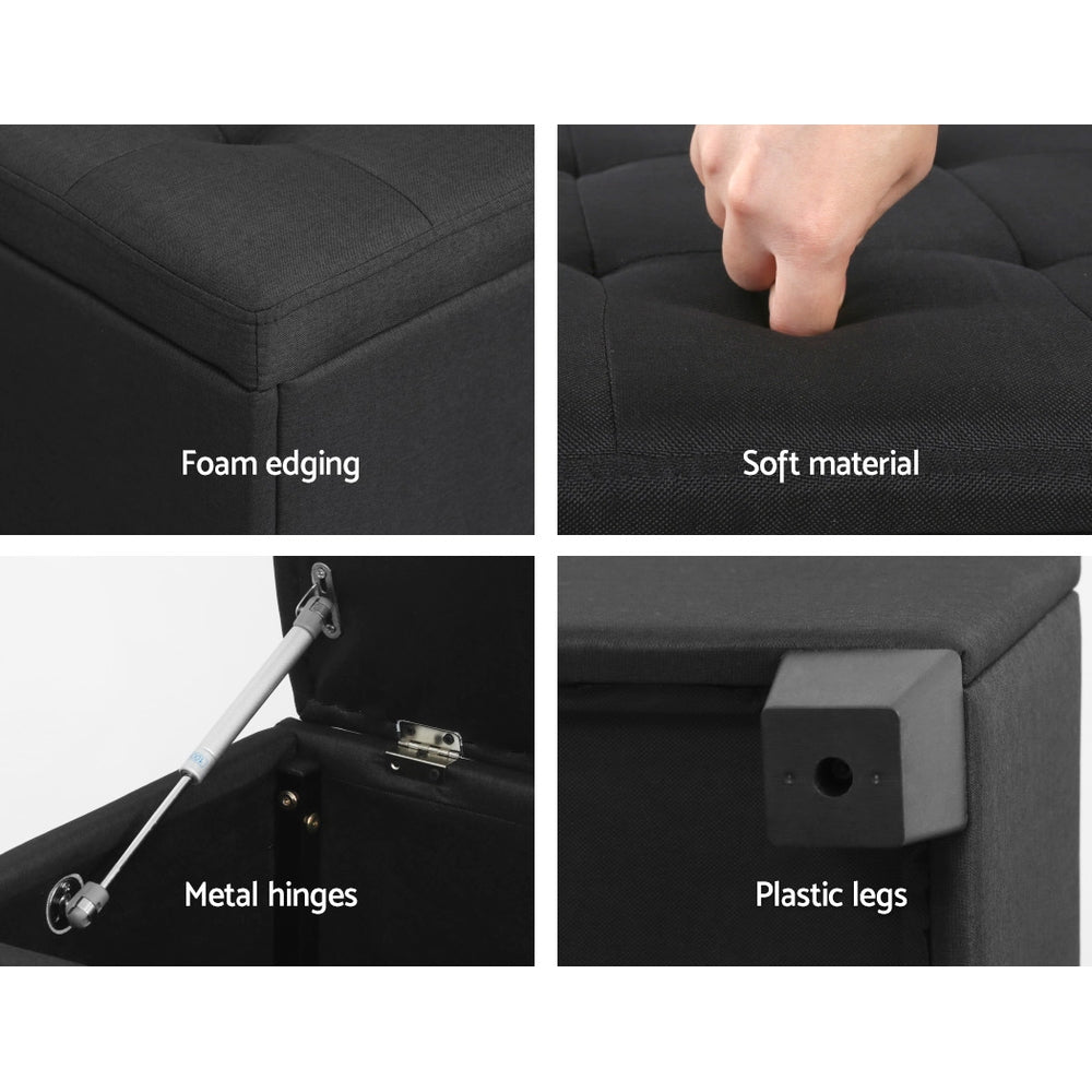 Large 97cm Storage Ottoman Blanket Box - Black Linen Fabric - Homecoze