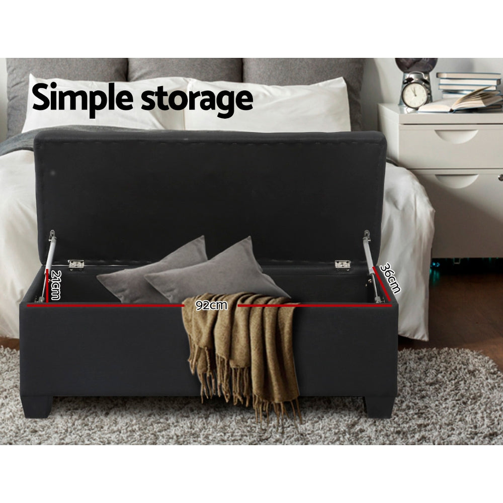 Large 97cm Storage Ottoman Blanket Box - Black Linen Fabric - Homecoze