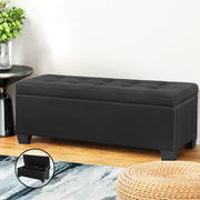 Large 97cm Storage Ottoman Blanket Box - Black Linen Fabric - Homecoze
