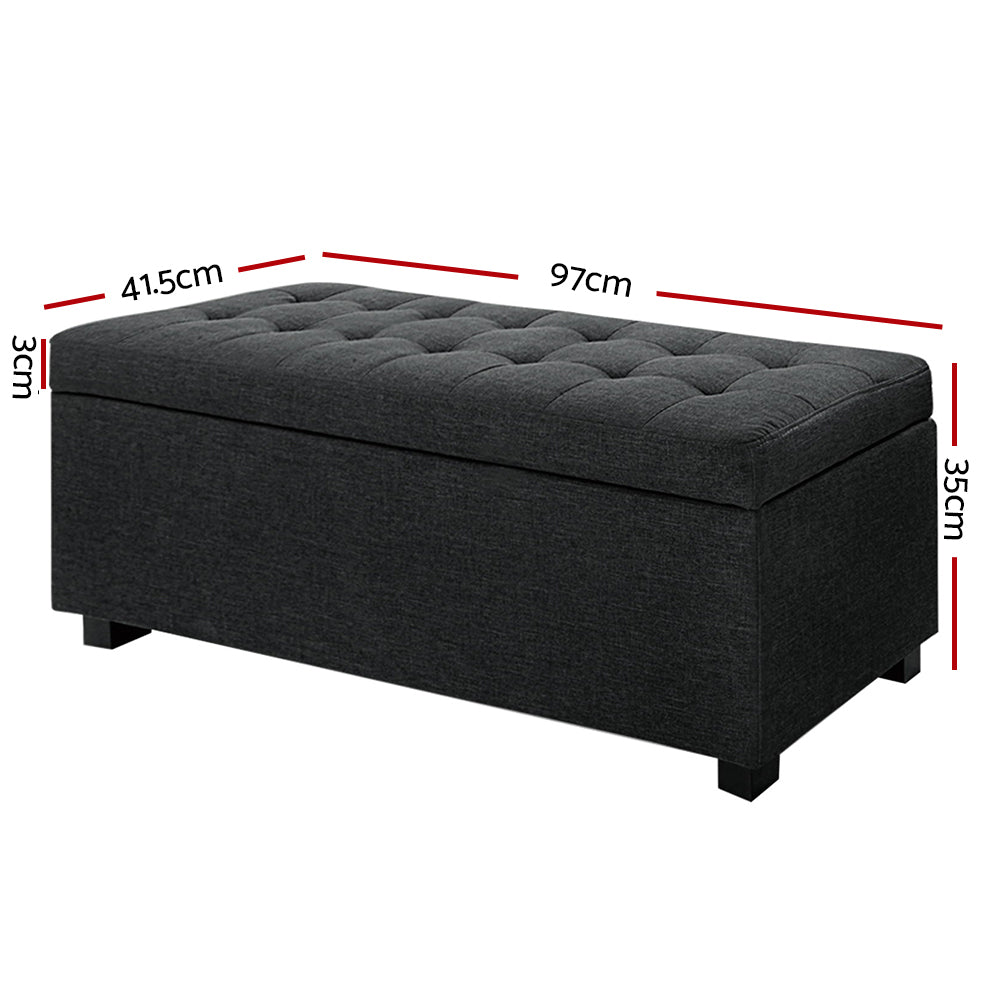 Large 100cm Storage Ottoman Blanket Box - Faux Linen Charcoal - Homecoze