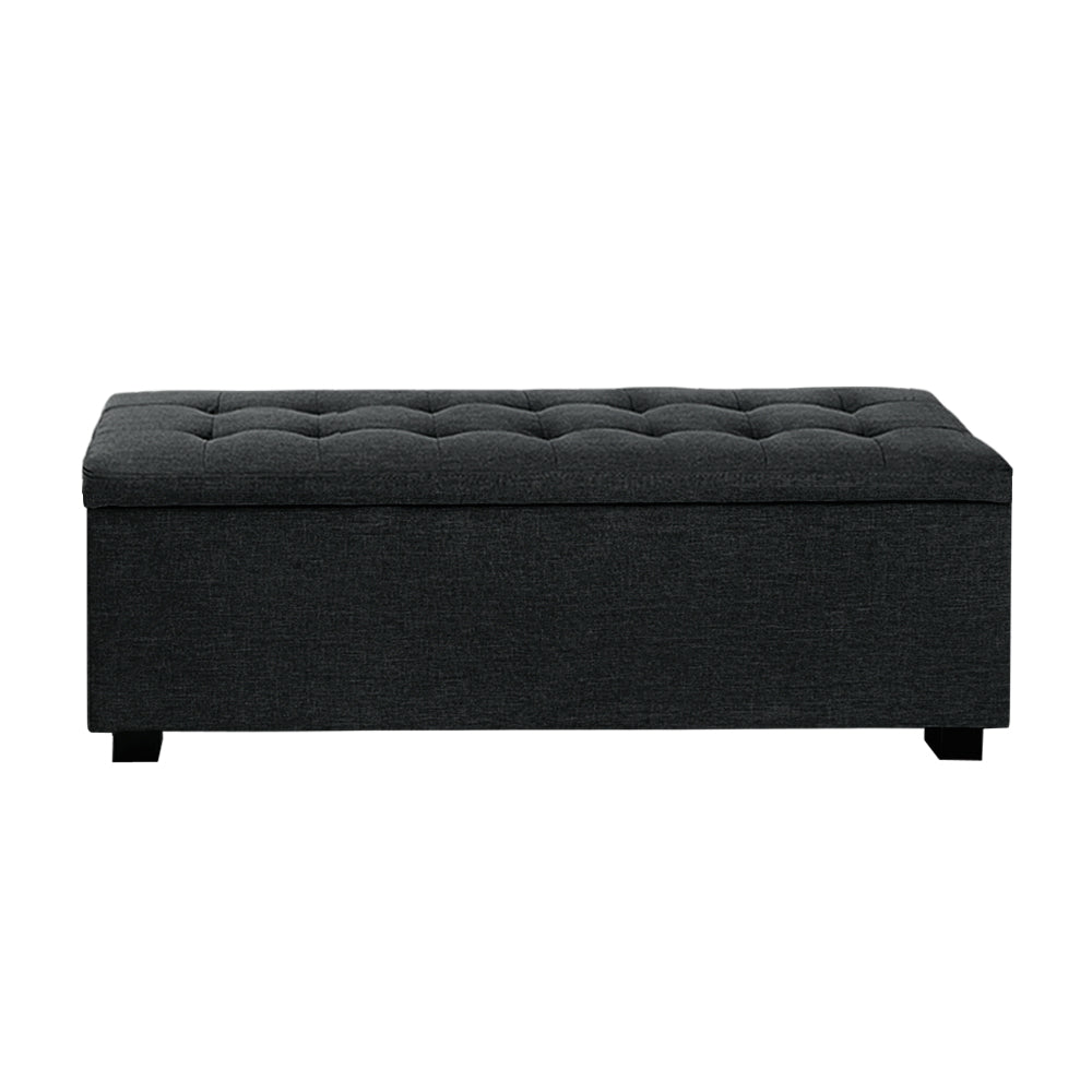 Large 100cm Storage Ottoman Blanket Box - Faux Linen Charcoal - Homecoze