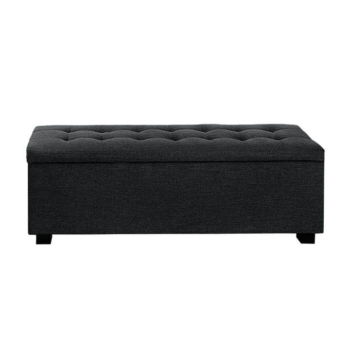 Large 100cm Storage Ottoman Blanket Box - Faux Linen Charcoal - Homecoze