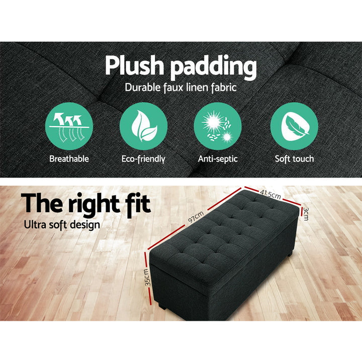 Large 100cm Storage Ottoman Blanket Box - Faux Linen Charcoal - Homecoze