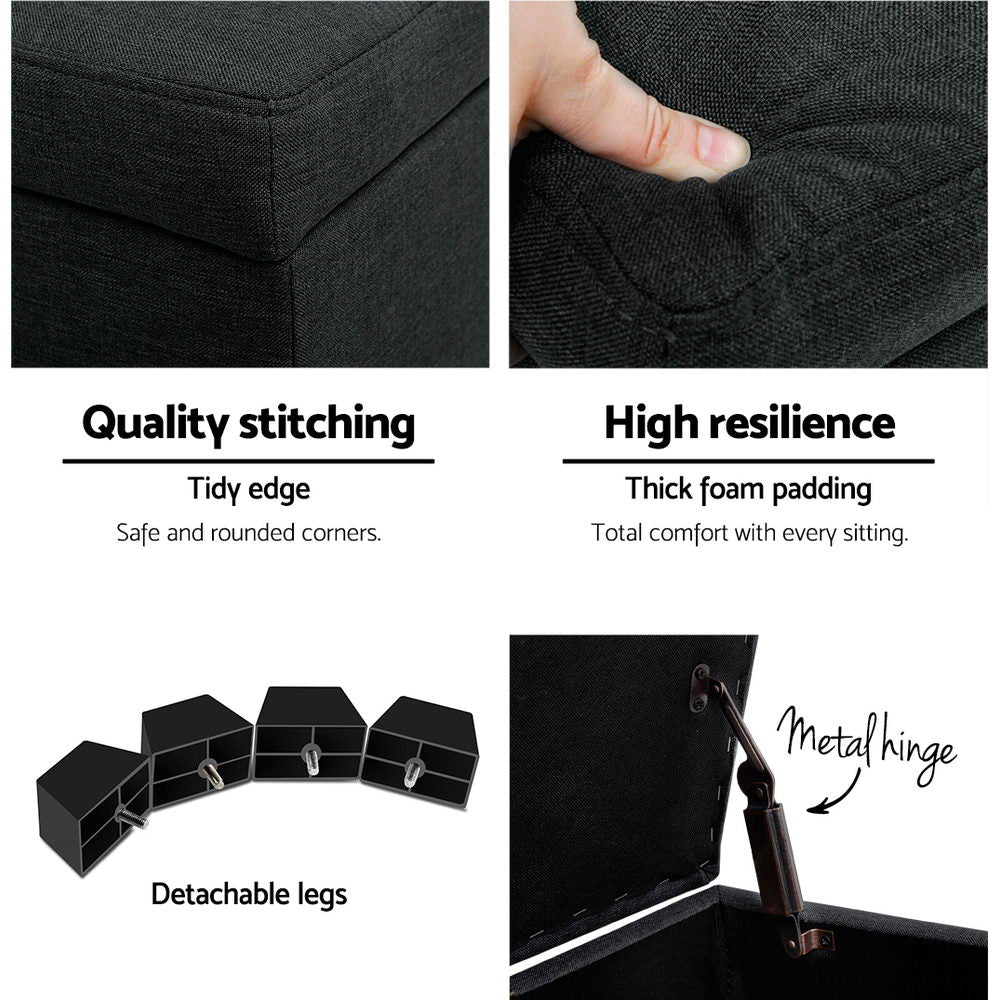 Large 100cm Storage Ottoman Blanket Box - Faux Linen Charcoal - Homecoze