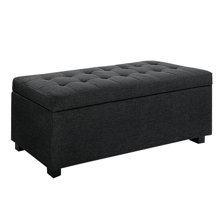 Large 100cm Storage Ottoman Blanket Box - Faux Linen Charcoal - Homecoze