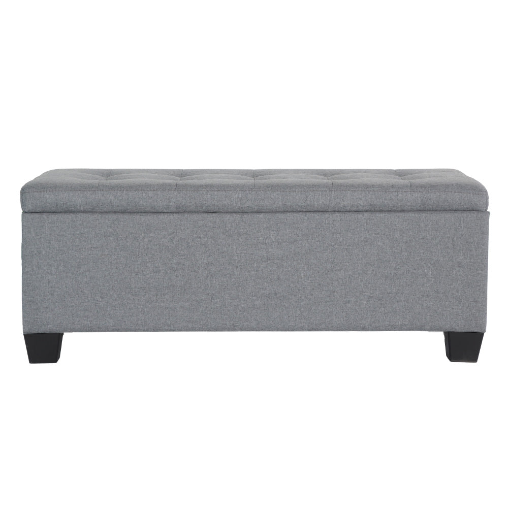 Faux Linen Fabric Storage Ottoman 97cm - Light Grey - Homecoze
