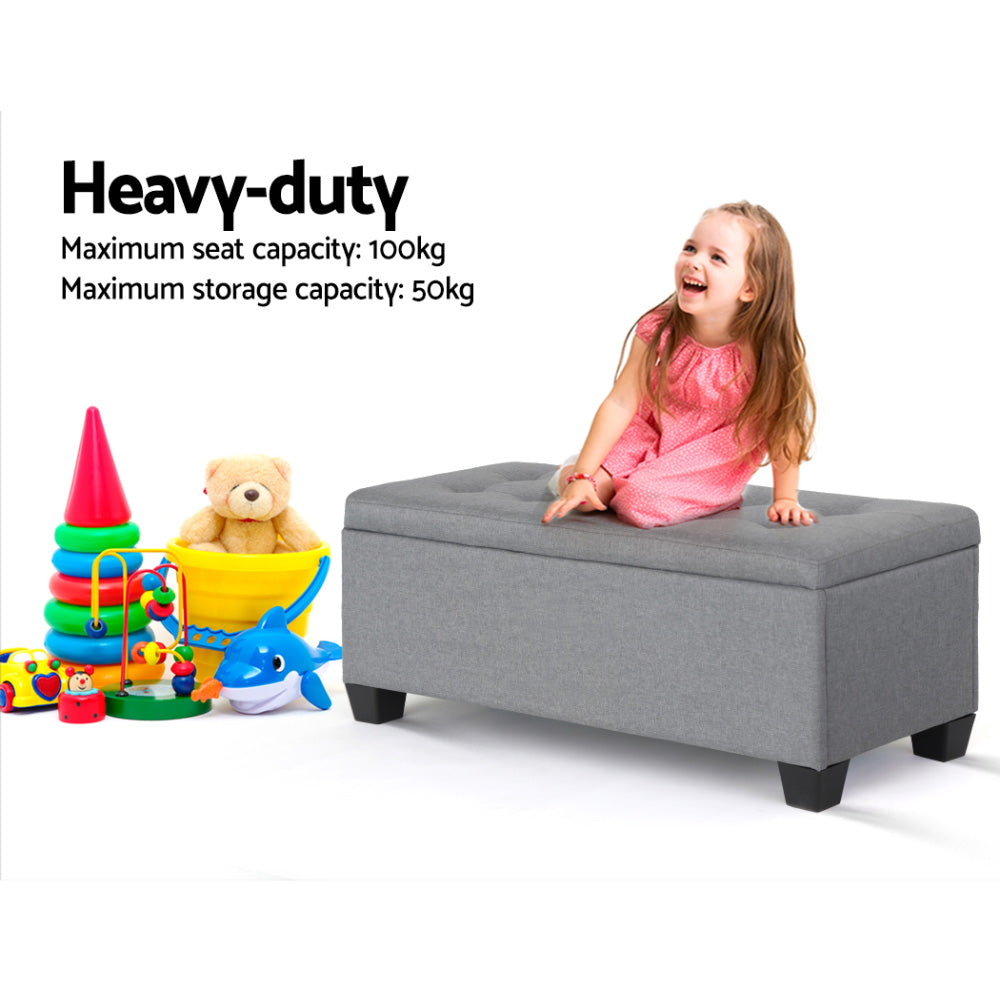 Large 97cm Storage Ottoman Blanket Box - Faux Linen Grey - Homecoze
