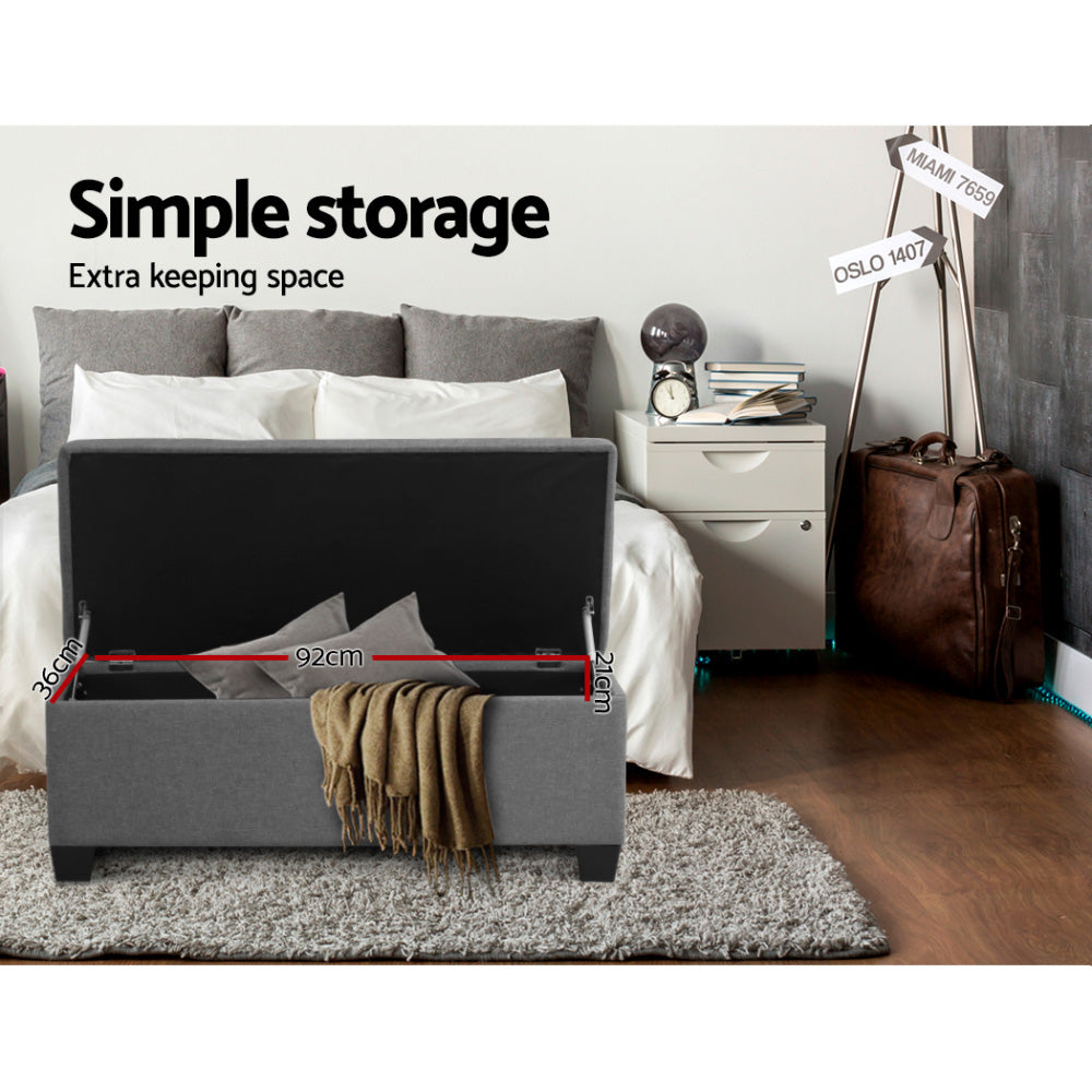 Large 97cm Storage Ottoman Blanket Box - Faux Linen Grey - Homecoze