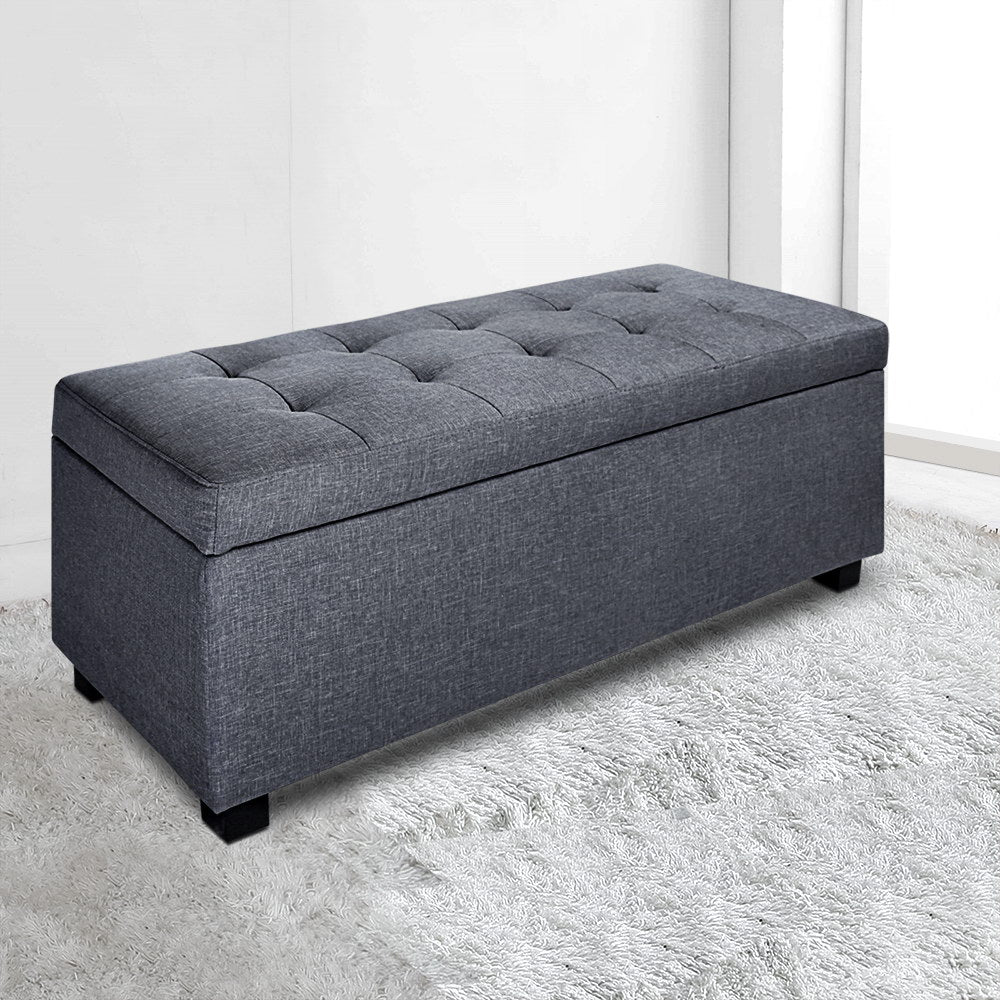 Large 97cm Storage Ottoman Blanket Box - Faux Linen Grey - Homecoze