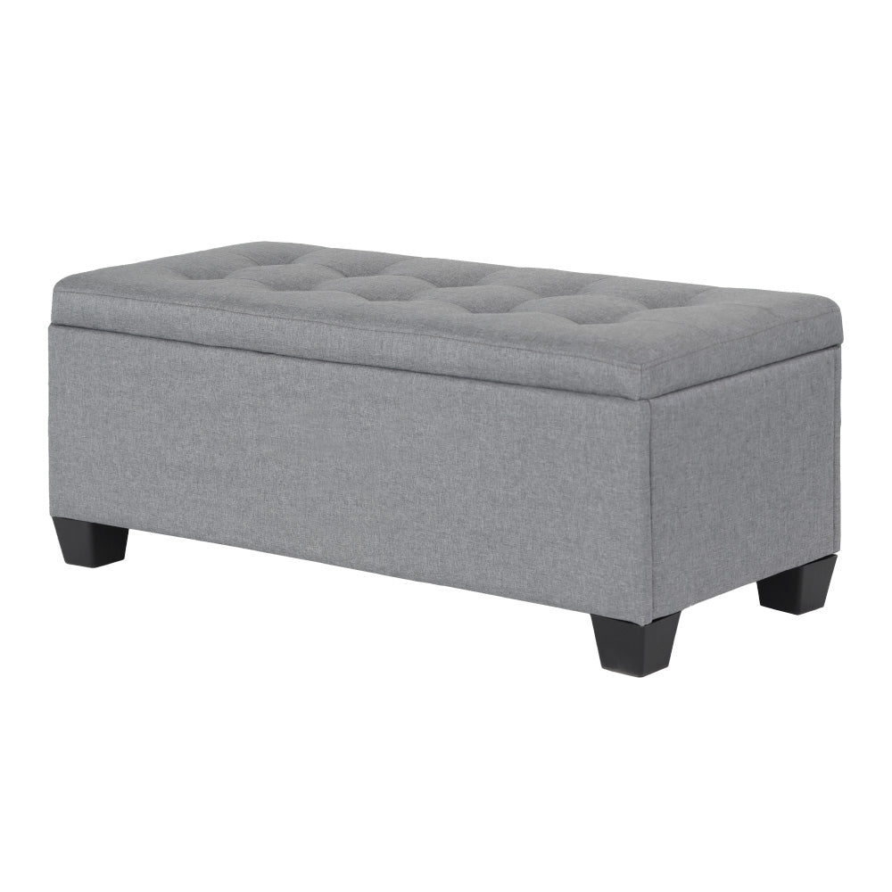 Faux Linen Fabric Storage Ottoman 97cm - Light Grey - Homecoze