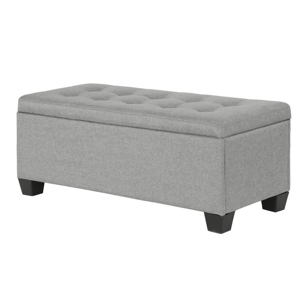 Faux Linen Fabric Storage Ottoman 97cm - Light Grey - Homecoze