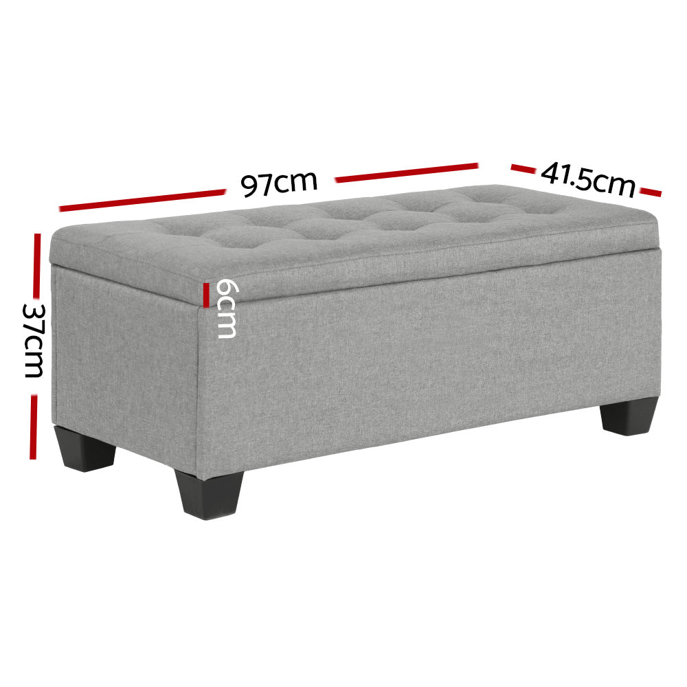 Faux Linen Fabric Storage Ottoman 97cm - Light Grey - Homecoze