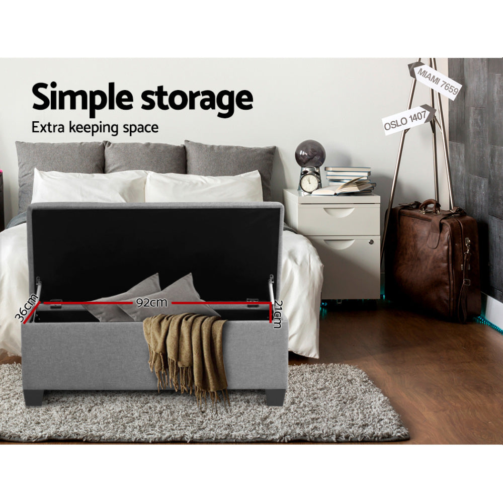 Faux Linen Fabric Storage Ottoman 97cm - Light Grey - Homecoze