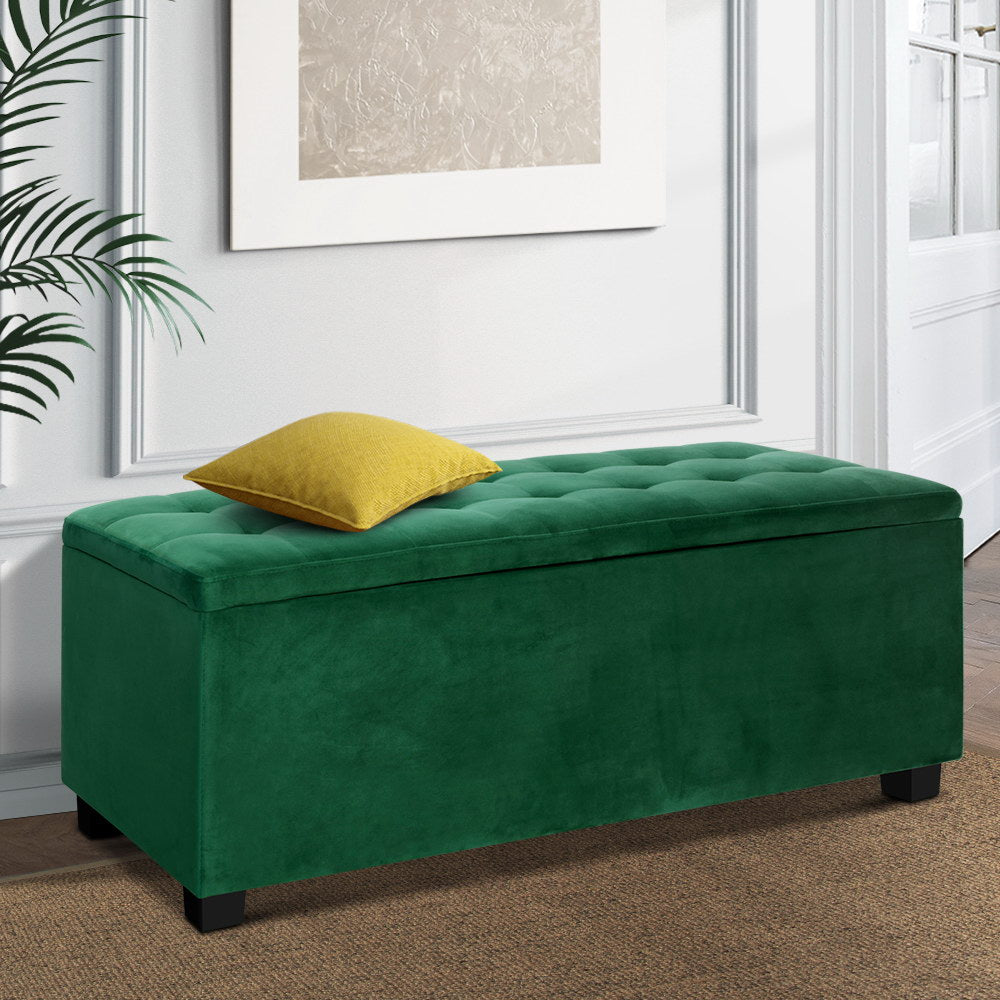 Large 98cm Storage Ottoman Blanket Box - Green Velvet - Homecoze