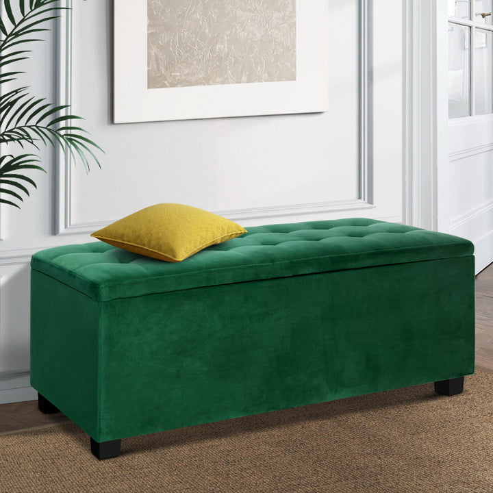 Large 98cm Storage Ottoman Blanket Box - Green Velvet - Homecoze