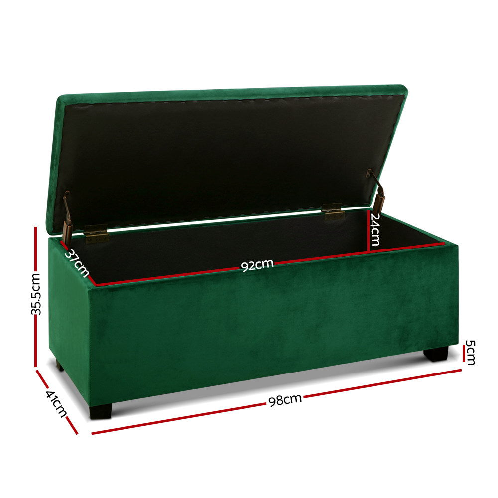 Large 98cm Storage Ottoman Blanket Box - Green Velvet - Homecoze