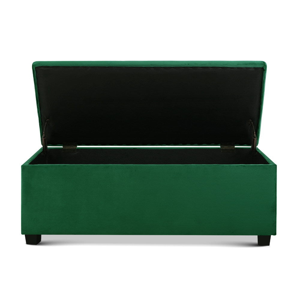 Large 98cm Storage Ottoman Blanket Box - Green Velvet - Homecoze
