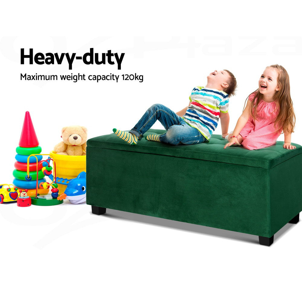 Large 98cm Storage Ottoman Blanket Box - Green Velvet - Homecoze