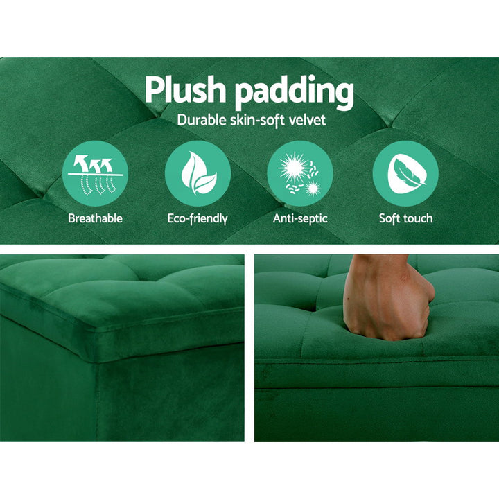 Large 98cm Storage Ottoman Blanket Box - Green Velvet - Homecoze