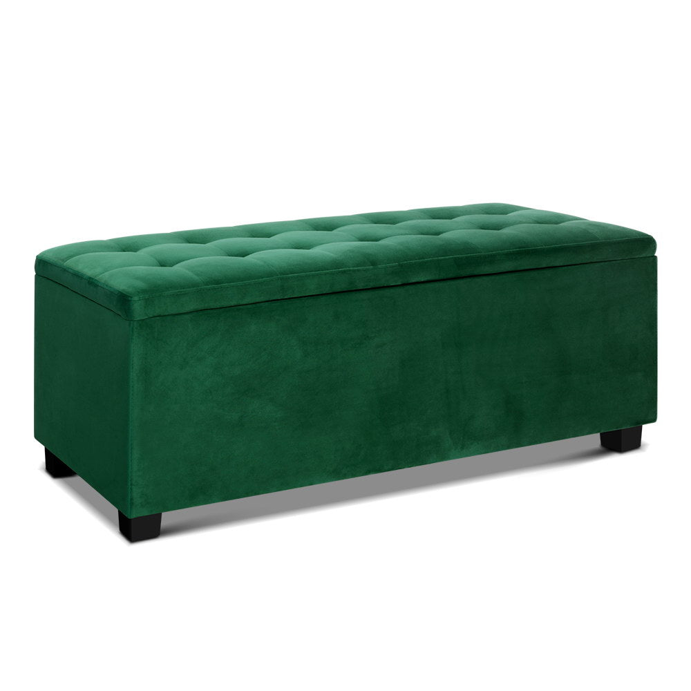 Large 98cm Storage Ottoman Blanket Box - Green Velvet - Homecoze