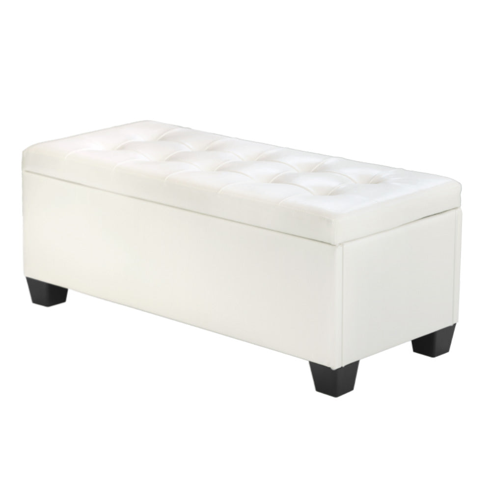 97cm Storage Ottoman Blanket Box - White PU Leather - Homecoze