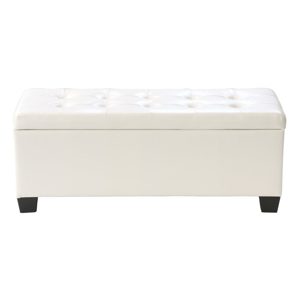 97cm Storage Ottoman Blanket Box - White PU Leather - Homecoze