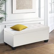 97cm Storage Ottoman Blanket Box - White PU Leather - Homecoze