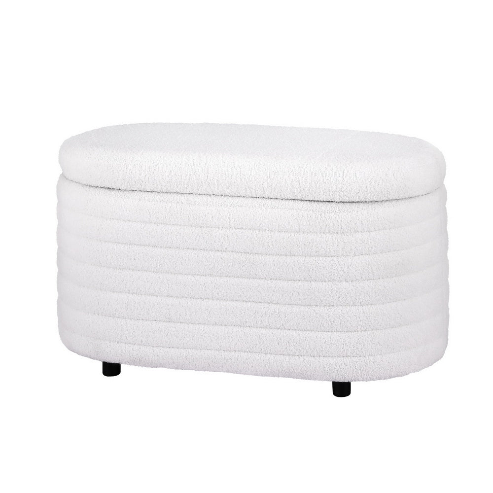 Boucle Ottoman Oval Blanket Box 87cm - White - Homecoze