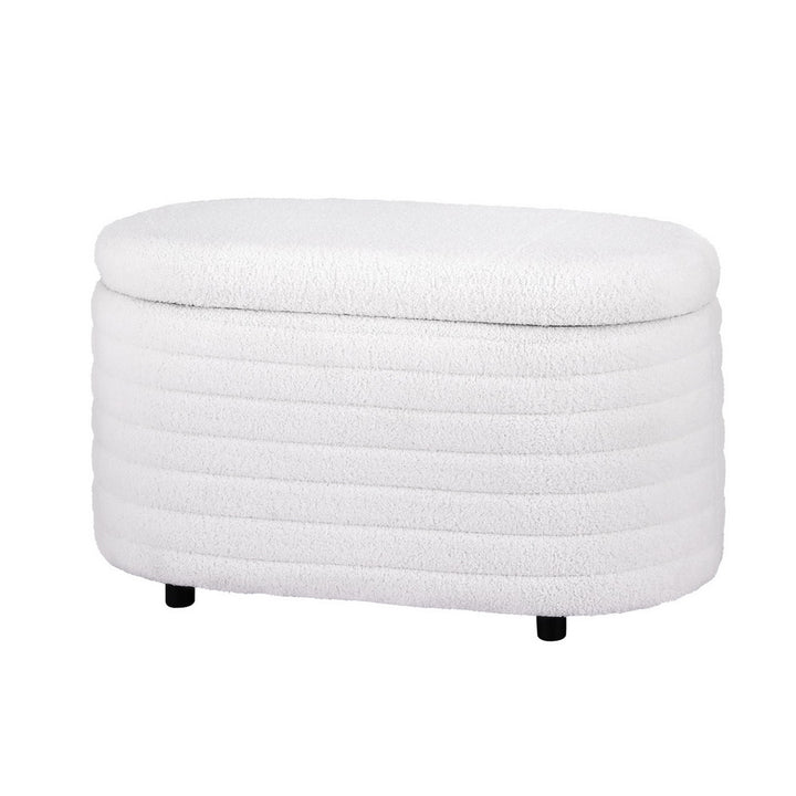 Boucle Ottoman Oval Blanket Box 87cm - White - Homecoze