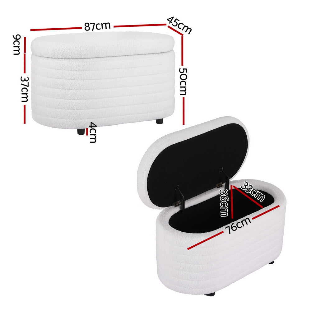Boucle Ottoman Oval Blanket Box 87cm - White - Homecoze