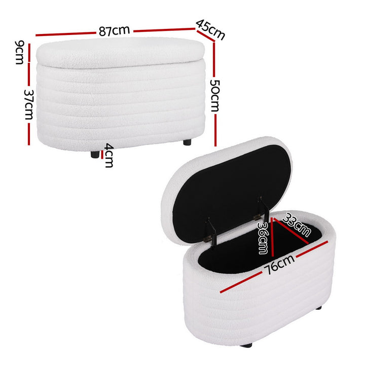 Boucle Ottoman Oval Blanket Box 87cm - White - Homecoze