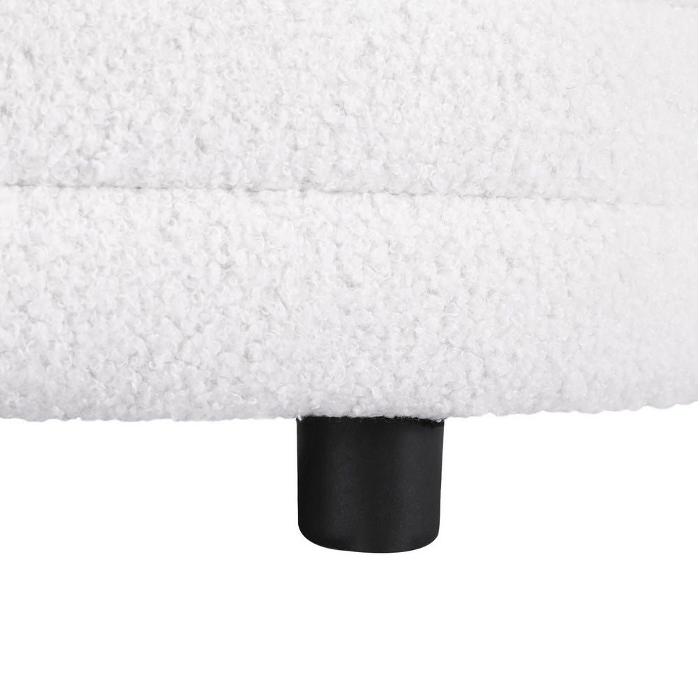 Boucle Ottoman Oval Blanket Box 87cm - White - Homecoze