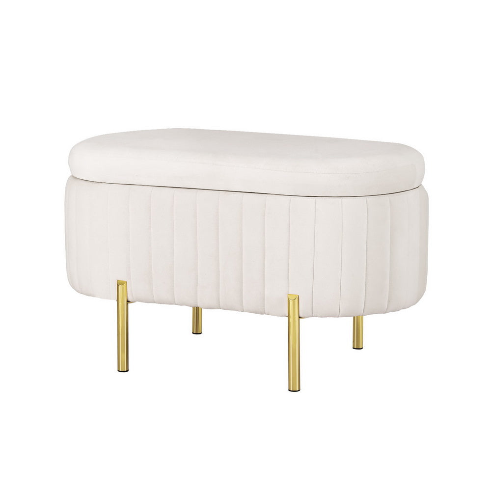 Artiss Storage Ottoman Blanket Box 87cm Velvet Oval White - Homecoze