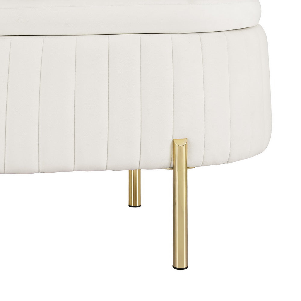 Artiss Storage Ottoman Blanket Box 87cm Velvet Oval White - Homecoze