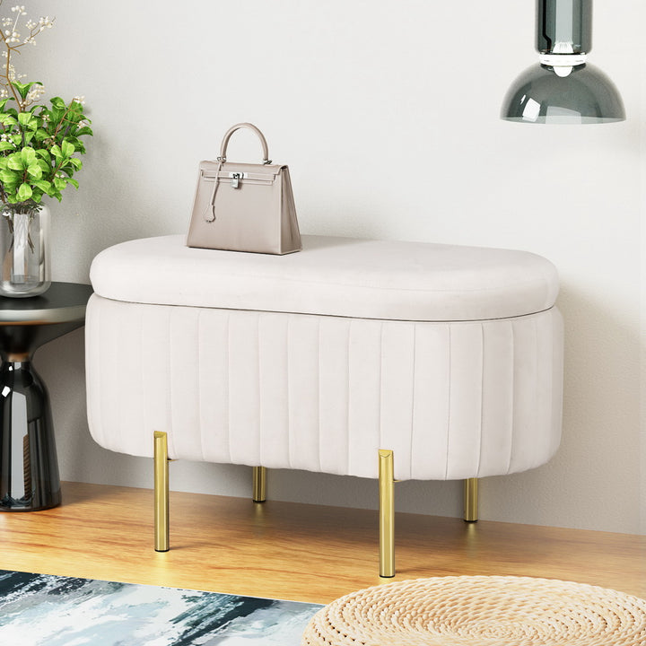 Artiss Storage Ottoman Blanket Box 87cm Velvet Oval White - Homecoze