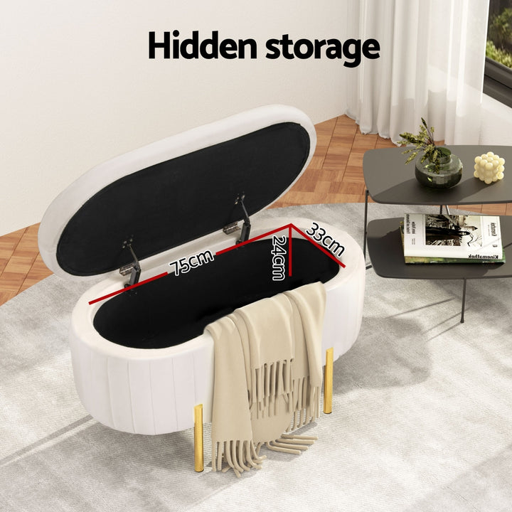Artiss Storage Ottoman Blanket Box 87cm Velvet Oval White - Homecoze