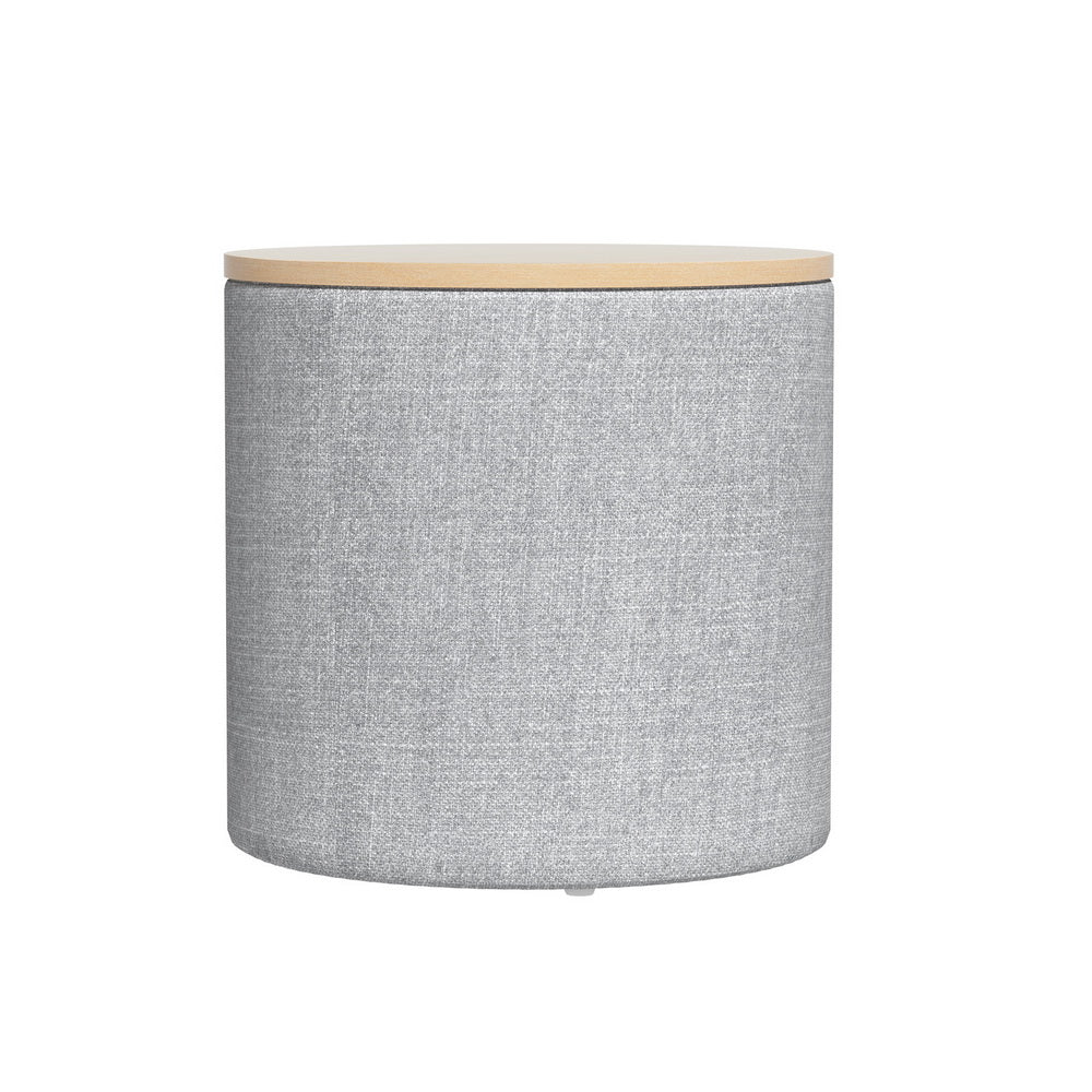 Round Storage Ottoman Side Table 40cm - Grey Linen - Homecoze