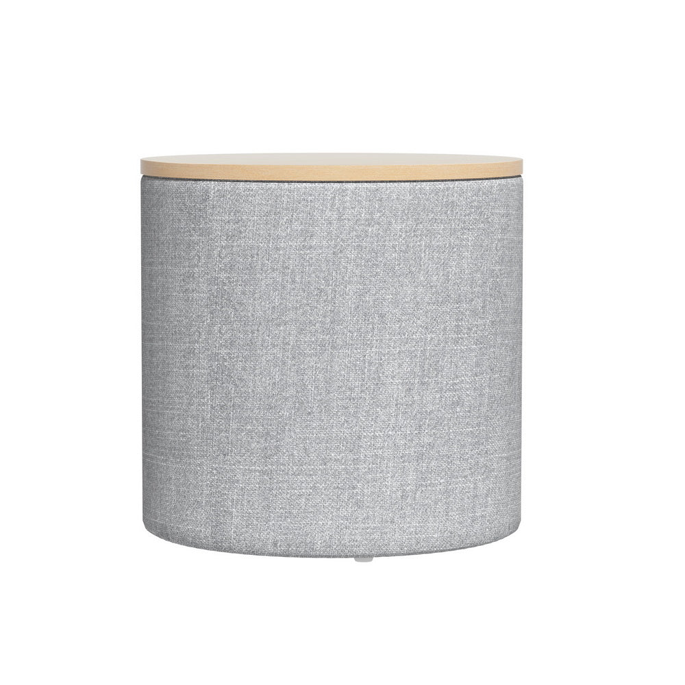 Round Storage Ottoman Side Table 40cm - Grey Linen