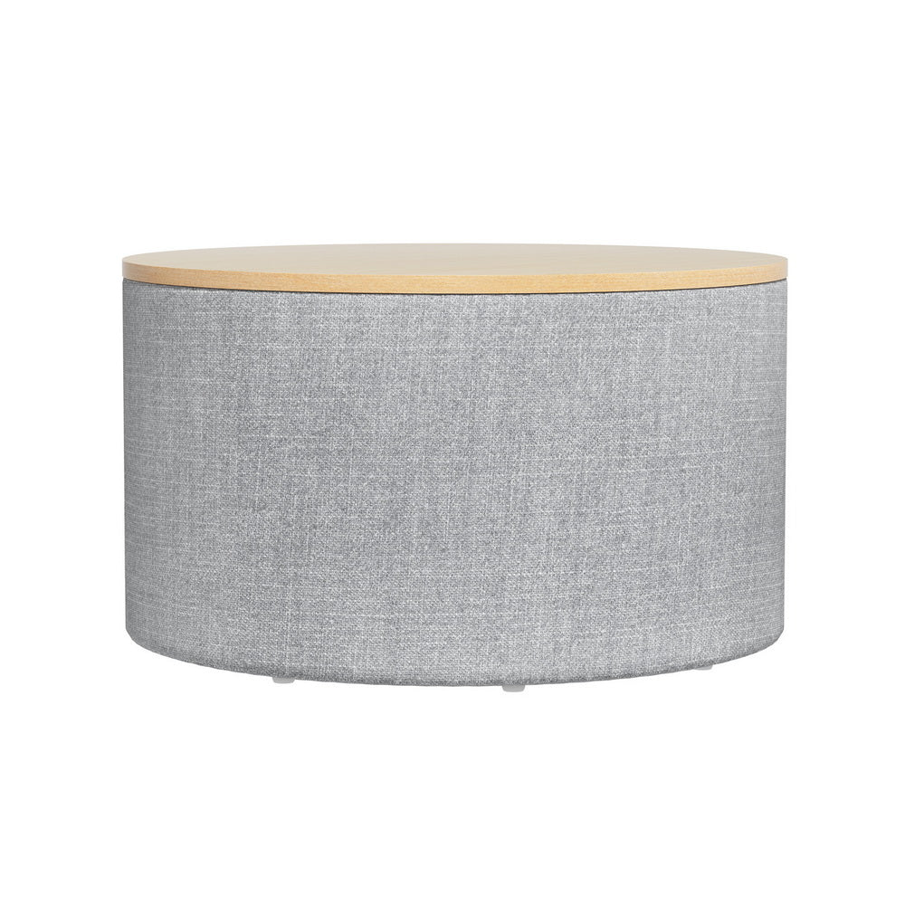 Round Storage Ottoman Coffee Table 60cm - Grey Linen - Homecoze