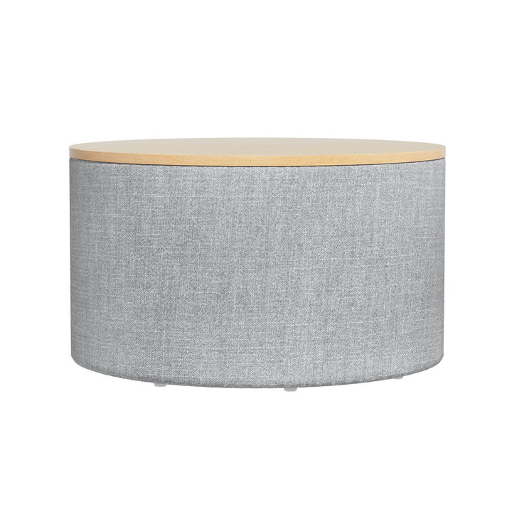 Round Storage Ottoman Coffee Table 60cm - Grey Linen