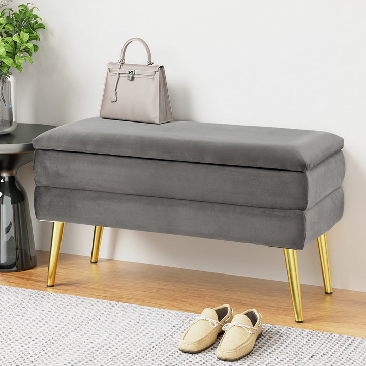 Artiss Ottoman Storage Foot Stool Velvet Grey - Homecoze