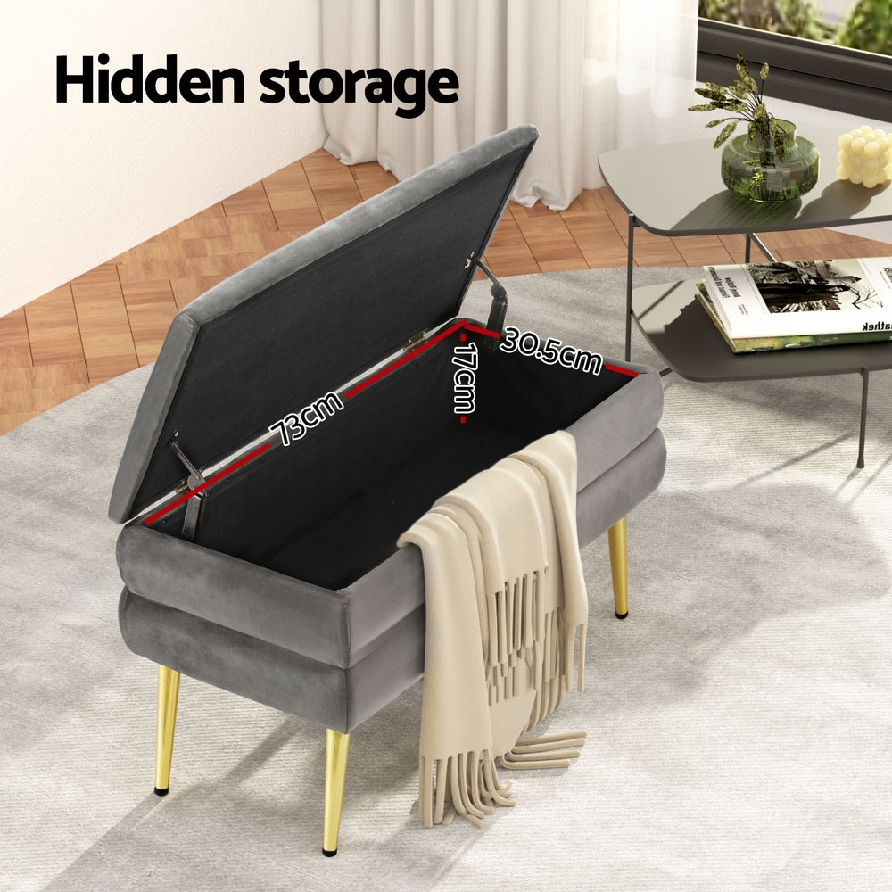 Artiss Ottoman Storage Foot Stool Velvet Grey - Homecoze