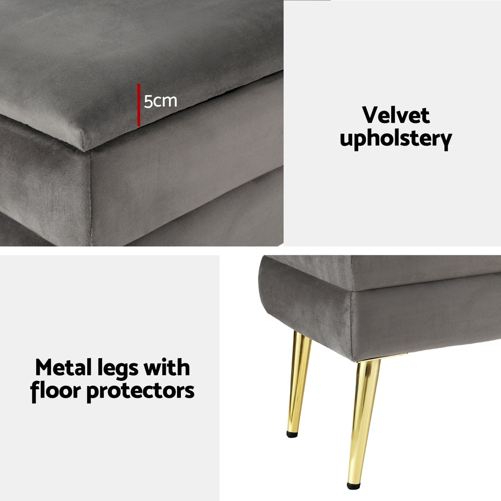 Artiss Ottoman Storage Foot Stool Velvet Grey - Homecoze