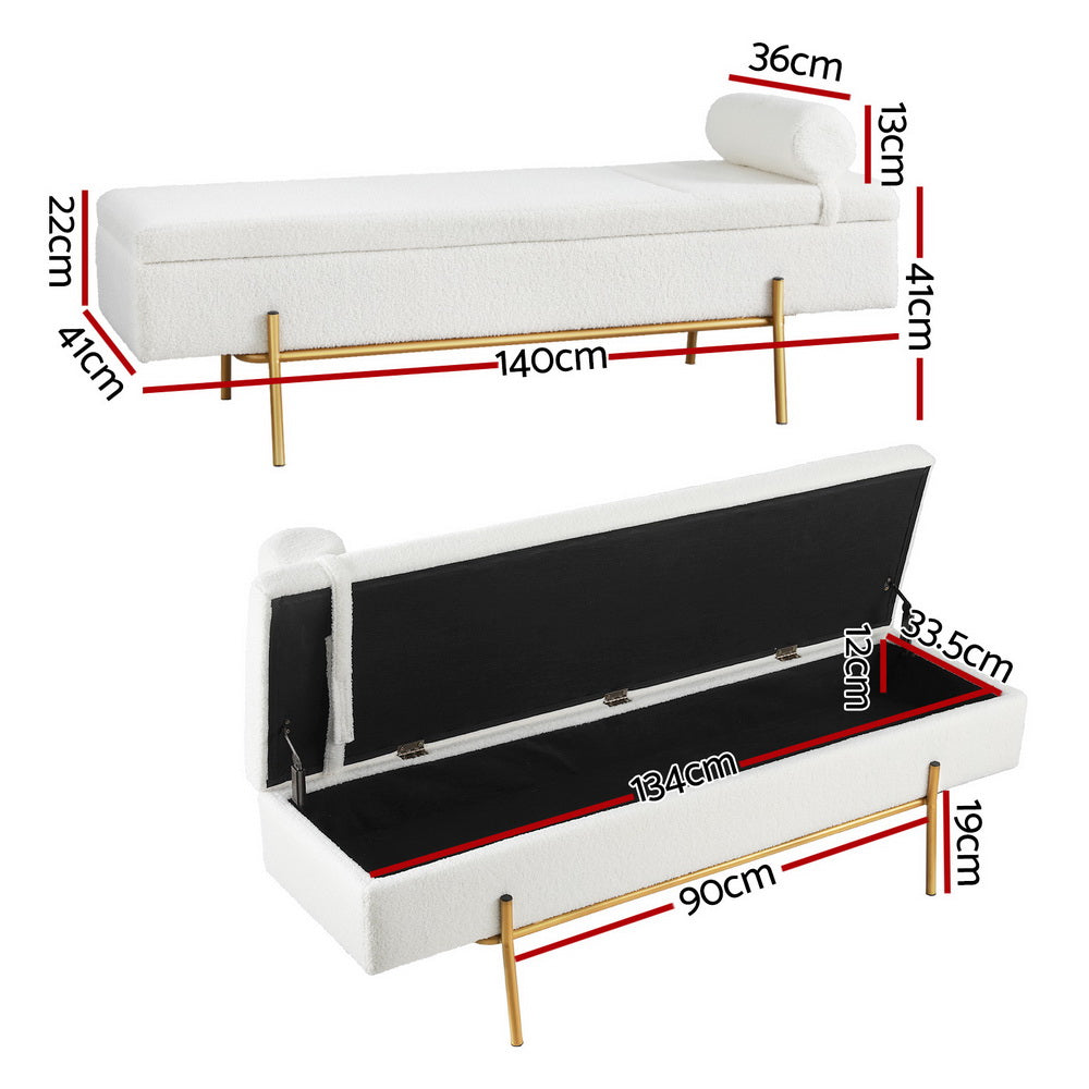 Artiss Storage Ottoman Bed 140cm Pillow Boucle Fabric - Homecoze