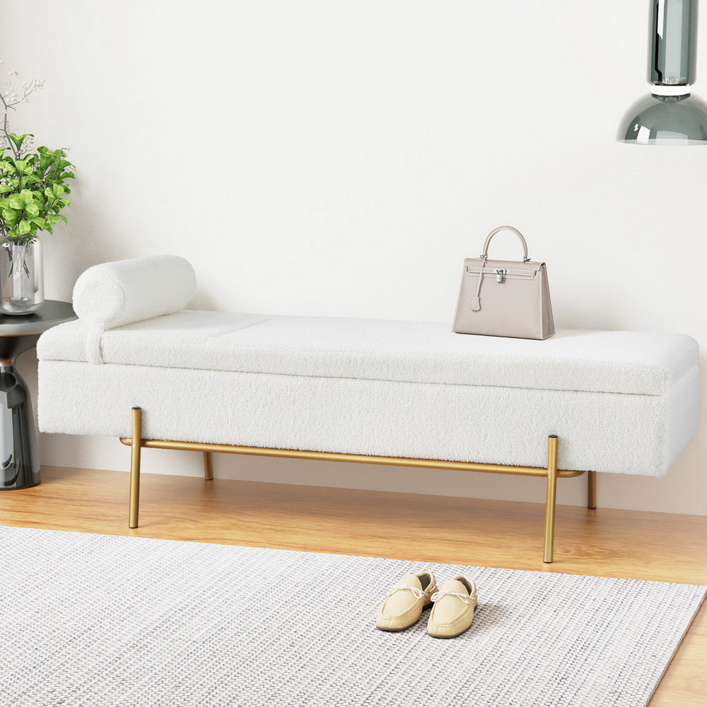 Artiss Storage Ottoman Bed 140cm Pillow Boucle Fabric - Homecoze