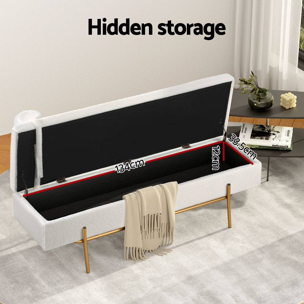 Artiss Storage Ottoman Bed 140cm Pillow Boucle Fabric - Homecoze