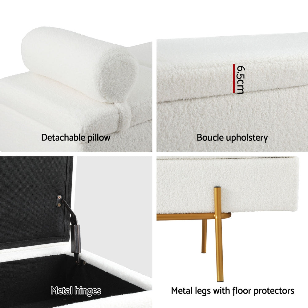 Artiss Storage Ottoman Bed 140cm Pillow Boucle Fabric - Homecoze